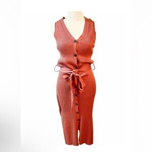 Hippie Rose Women’s Knitted Dress Button Down Dusty Orange Size M